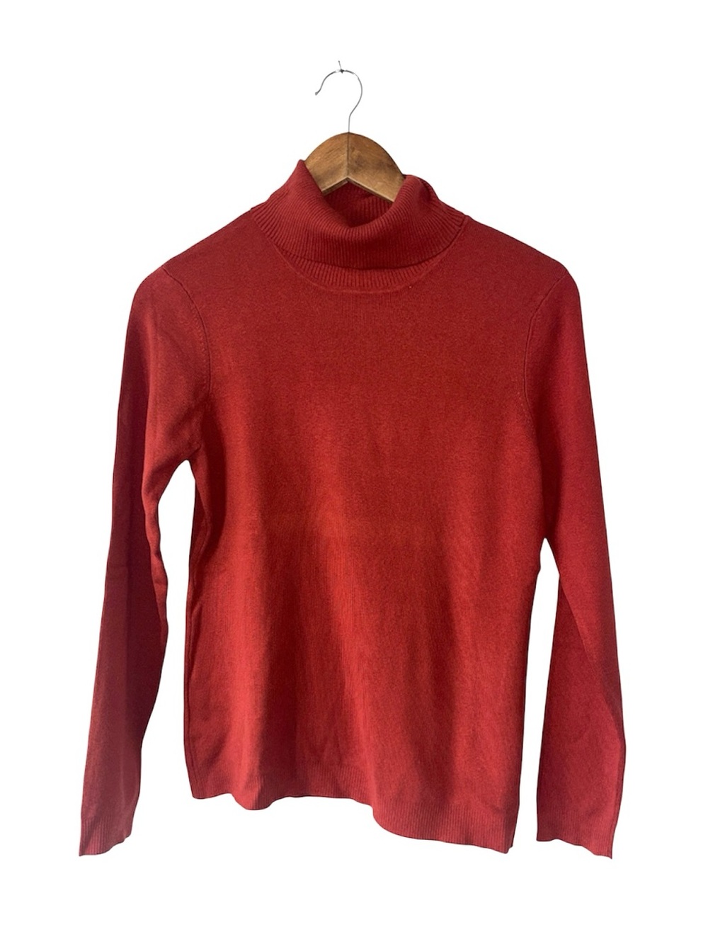 NEW Chico’s Emerson Turtleneck Sweater Red Orange Ochre Silk Rayon Size 1 Small